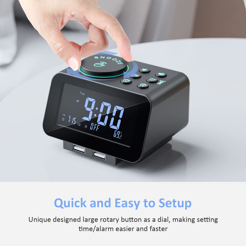 uscce Digital Dual Alarm Clock Radio - 0-100% Dimmer with Weekday/Weekend Mode, 6 Sounds Adjustable Volume, FM Radio w/Sleep Timer, Snooze, 2 USB Charging Ports, Thermometer, Battery Backup Black