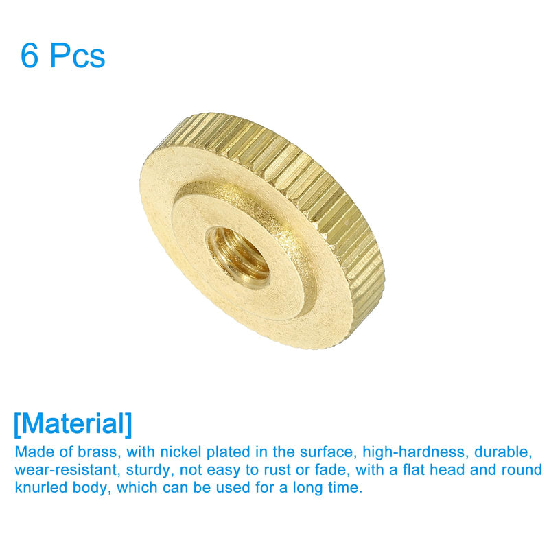 uxcell Knurled Thumb Nuts, 6Pcs M6 x D20mm x H5mm Brass Flat Head Through Hole with Collar Flat Head Through Hole Round Knobs Fasteners for 3D Printer Parts, Machine Tools 6