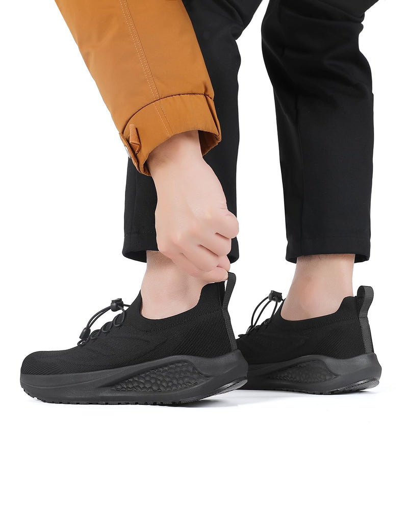 VikoViren Men’s Kitchen Work Shoes, Non-Slip Slip-On Water-Resistant Chef Shoes for Restaurant All Black 13