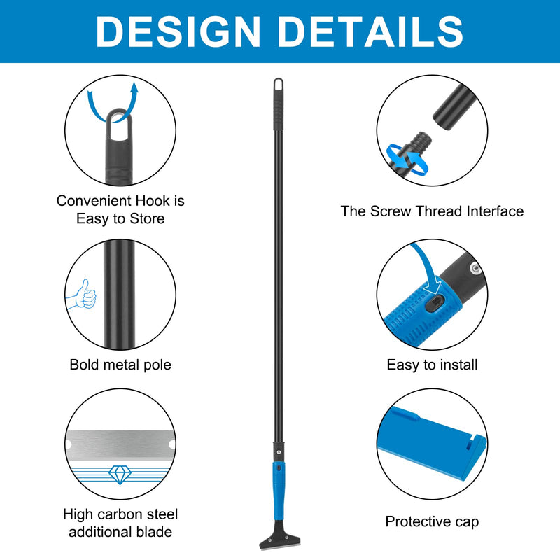 KeFanta Floor Scraper Heavy Duty, 4" Wide Razor Blade Scraper Tool with 45.7" Long Handle, 10PCS Extra Metal Blades, Scraper for Cleaning Glass Wall Gum Paint Tile Glue Linoleum Sturdy Durable