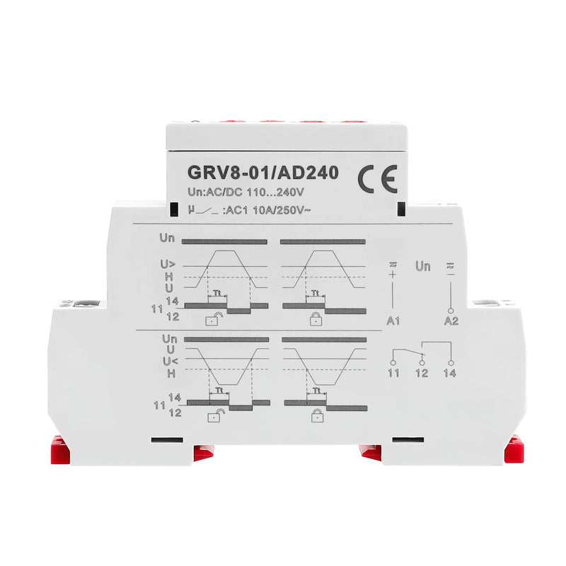 GEYA Single Phase Voltage Relay Adjustable Over or Under Voltage Protection Monitor Relay 1SPDT 10A (GRV8-01,AC/DC110V-240V) AC/DC110V-240V GRV8-01