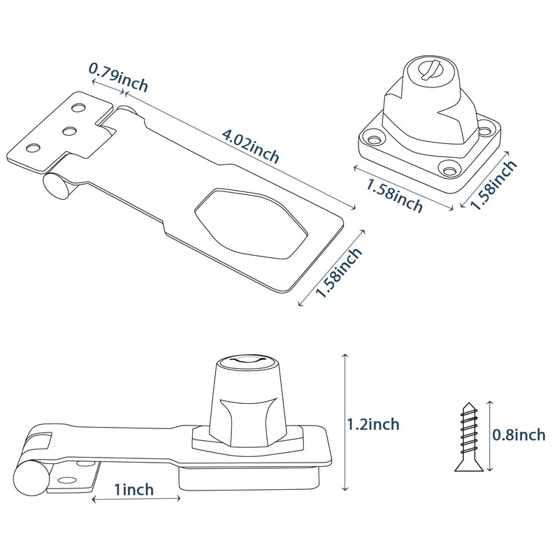 Alise Keyed Hasp Lock,4 Inch Safety Packlock Clasp Hasps Latch,Black Door Hinge Lock with Keys Keyed Locking Hasps for Cabinet,Closet,Drawer, Barn,Fence,Garage Doors 4 Inch Black