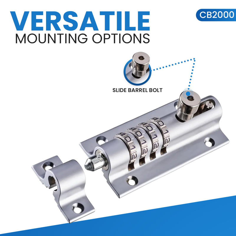 CB2000-CHR Sliding Lock Combination Bolt, Chrome 1PK
