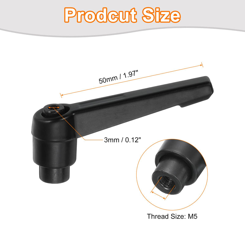uxcell 2Pcs M5 Adjustable Knobs Handle Female Thread Push Button Ratchet Quick Release Locking Rotating Bolt for Lathe Machinery, Black