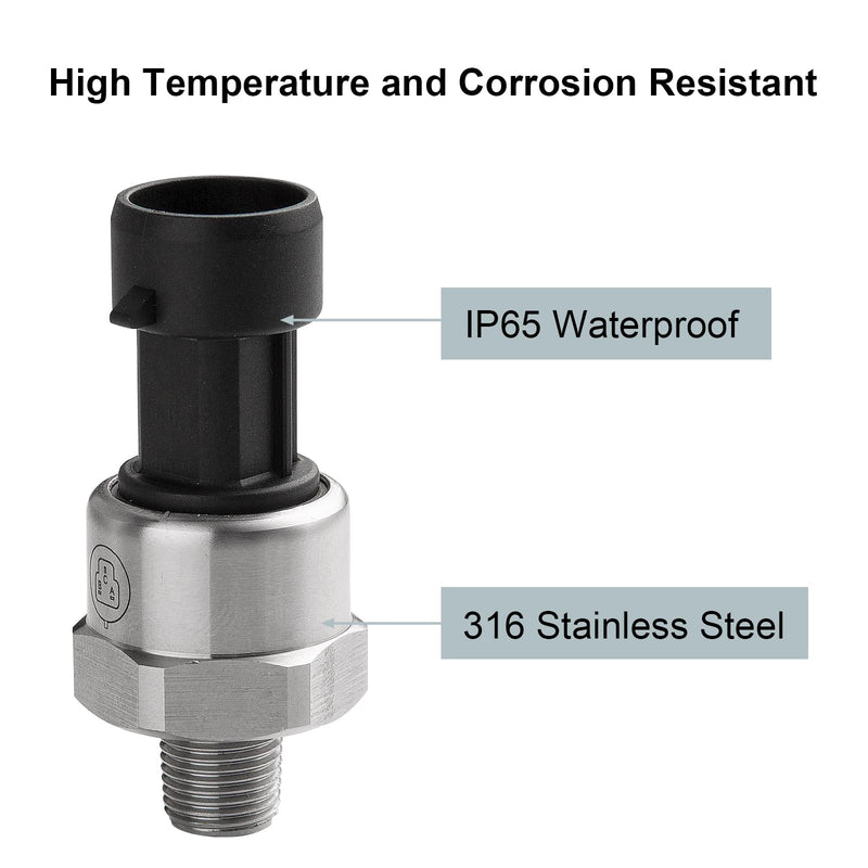 100 Psi Oil Fuel Pressure Sensor Transducer Sender 1/8" -27 NPT Thread with Harness Kit for Fuel Oil Air Water, 316 Stainless Steel Pressure Regulator 0-100 Psi Switch Sensor Transmitter