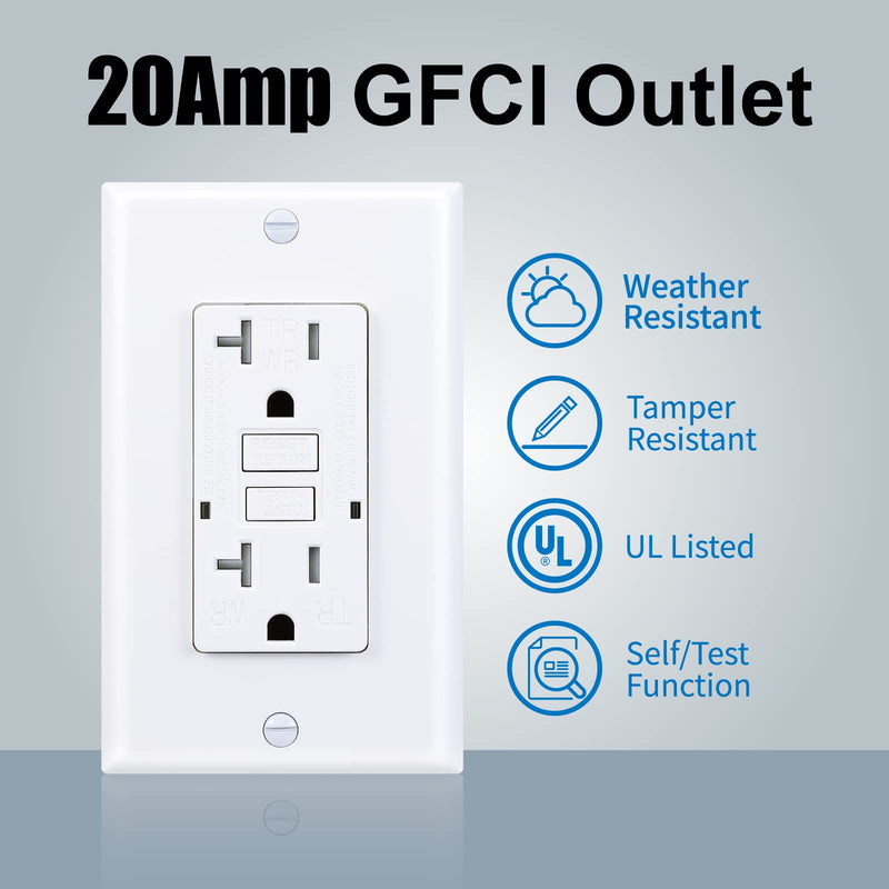 GFCI Outlet, Weather Proof, Tamper Resistant, Self Test GFI Receptacle, Outdoor or Indoor, 20 Amp, White (1 Pack) 1 20A Weather-Resistant