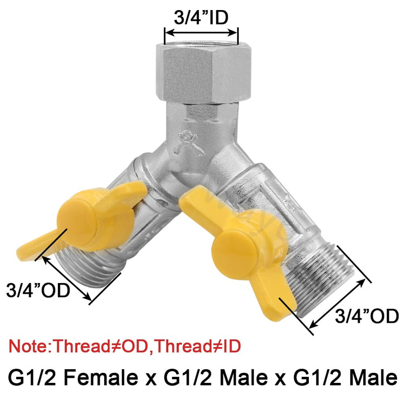 Joywayus Nickel Plated Brass G1/2" 3 Way Shower Diverter Valve, Y Shape Water Diverter Shut-Off Valve Adapter, for Shower Hose and Showerhead