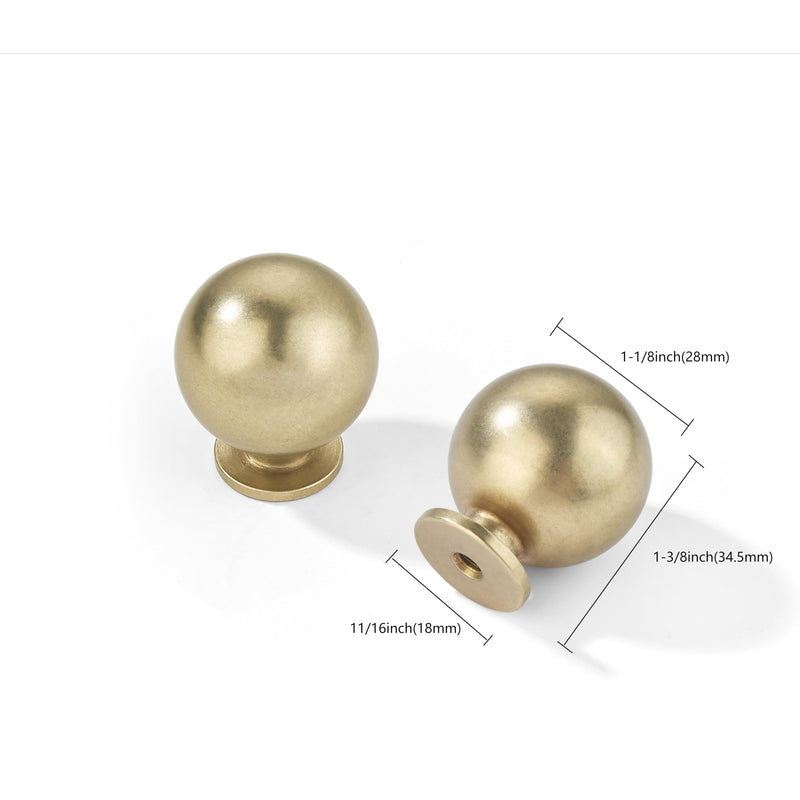 khtumeware 5 Pack 100% Solid Antique Brass Cabinet Knobs Round Ball Real Brass Vintage Brass Knobs for Dresser Drawer 1-1/8 Inch Diameter 1-1/8 Inch Diameter-Knob