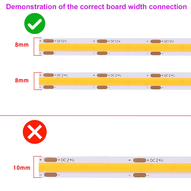 COB LED Connector 2 Pin 8mm Kit, 20pcs Solderless I Shape Connectors, 10pcs 15cm Long 20AWG Extension Wires for Single Color COB SMD LED Strip Connection 2PIN 8MM Straight Through