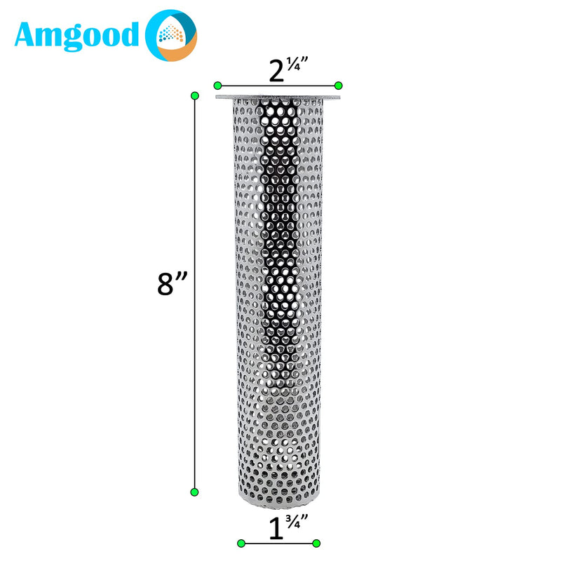 AmGood Floor Drain Strainer Basket - 2 in. Diameter x 8 in. Tall Perforated 304 Stainless Steel Cylinder, Commercial Drain Cover for Restaurant, Kitchen, Bar & Floor Sinks 2 in. Diameter x 8 in. Tall Cylinder