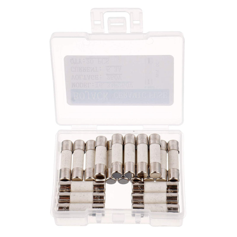 BOJACK T6.3AH250V 5x20mm 6.3A 250V Slow-Blow Ceramic Fuses 6.3 amp 250 Volt 0.2x0.78 Inch Ceramic Tube Time-delay Fuses (Pack of 20)