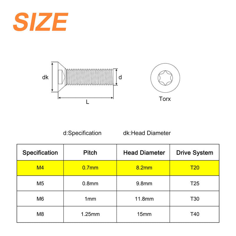 uxcell M4-0.7x10mm Flat Head Torx Anti Theft Machine Screws, 20Pcs 10.9 Grade Alloy Steel, Torx Drive, Countersunk Head, Full Thread, Black Oxide Finish 20