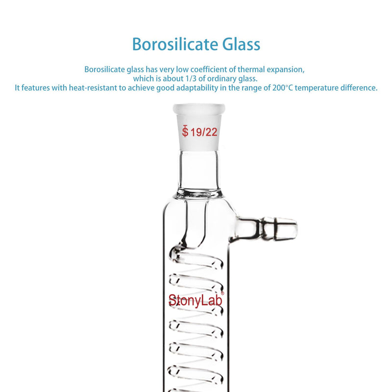 stonylab Glass Graham Condenser with 19/22 Joint 200 mm Jacket Length Lab Borosilicate Glass Condenser
