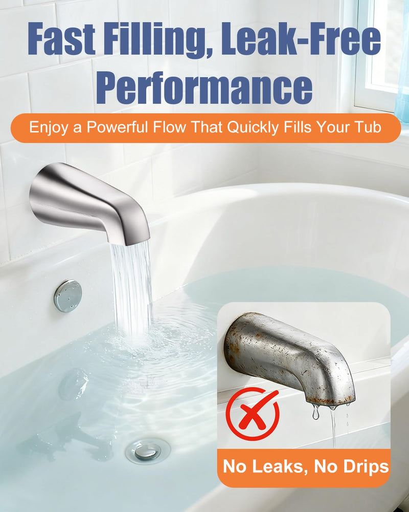 Universal Bathtub Faucet Tub Spout – Fast-Fill, No-Leak, Easy Install Metal Tub Faucet Replacement, Fits 1/2" Slip-Fit Copper Pipe and 1/2" IPS & 3/4" IPS Thread Connections (Brushed Nickel) Brushed Nickel