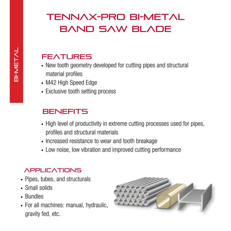 Starrett Tennax Pro Bi-Metal Band Saw Blade for Cutting Pipes, Tubes, Structural Profiles, Bundles - 9' 3" Length, 3/4" Width, .035" Thickness, 10-14 TPI - 99571-09-03 9 ft 3 in L × 3/4 in W