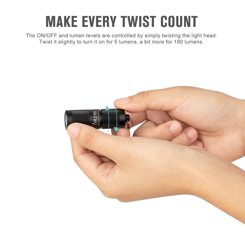 OLIGHT I1R 2 Pro Eos 180 Lumens EDC Rechargeable Keychain Flashlight, Powered by Built-in Rechargeable Battery with Type-C USB Cable, Slim Mini Handheld Light for Everyday Carry (Black) Standard Black