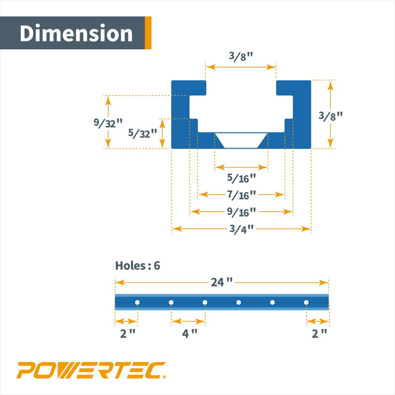 POWERTEC 71371 24 Inch Double-Cut Profile Universal T-Track with Predrilled Mounting Holes, 4 PK, T Track for Woodworking Jigs and Fixtures, Drill Press Table, Router Table, Workbench 24" T track (4PK) - NewNest Australia