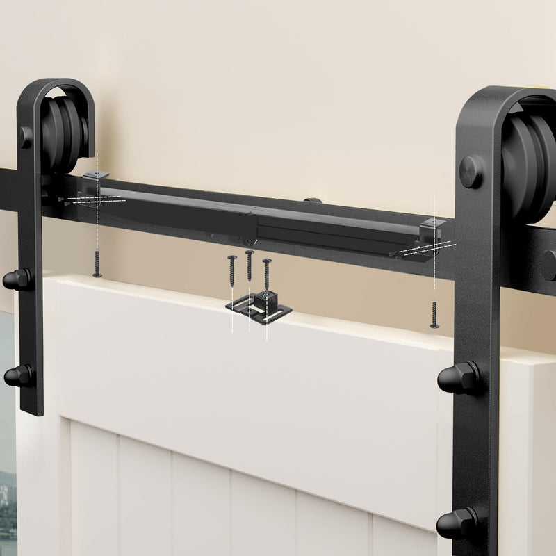 2PCS Hole-Free Barn Door Soft Close Mechanism, Upgraded Design Sliding Door Hardware Spring Buffer Damper, One Way Operation Invisible Door Stopper Adjustable Actuators with Actuator Spacers