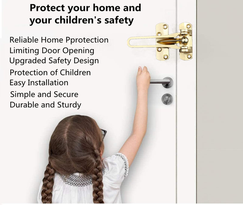 szhdxsy 4 Pcs Home Security Door Lock, Door Reinforcement Lock Swing Bar Lock， Front Door Locks for Kids, Home Reinforcement Lock for Swing-in Doors, Latch Guard Clasp,Solid Security loc, (Golden)