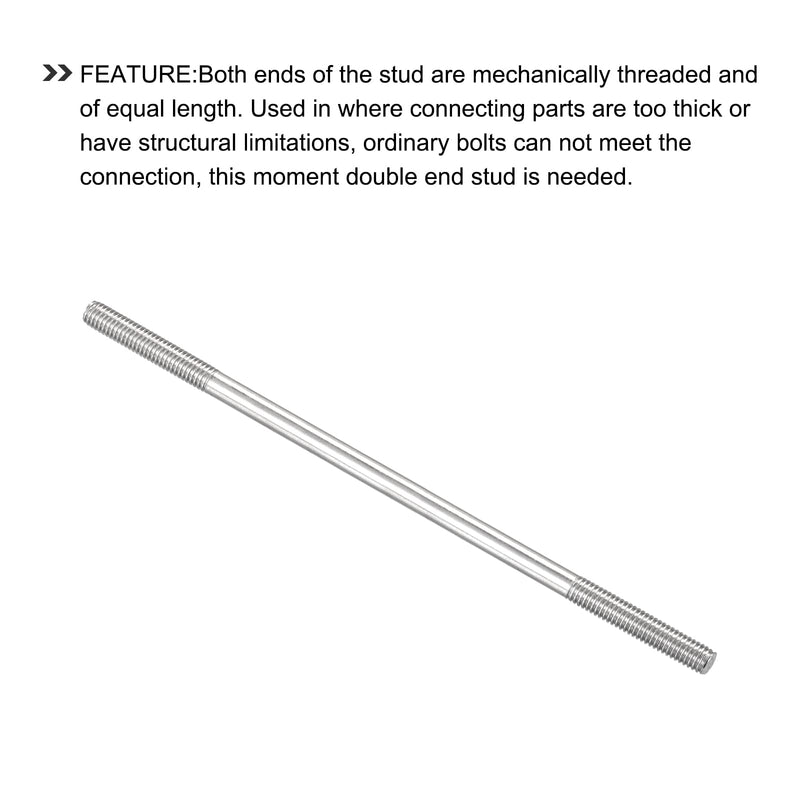 METALLIXITY Double Ended Stud Screws (M6 Thread 110mm Length) 5pcs, 304 Stainless Steel Dual Threaded Rod Bolts - for House Maintenance M6x110mm