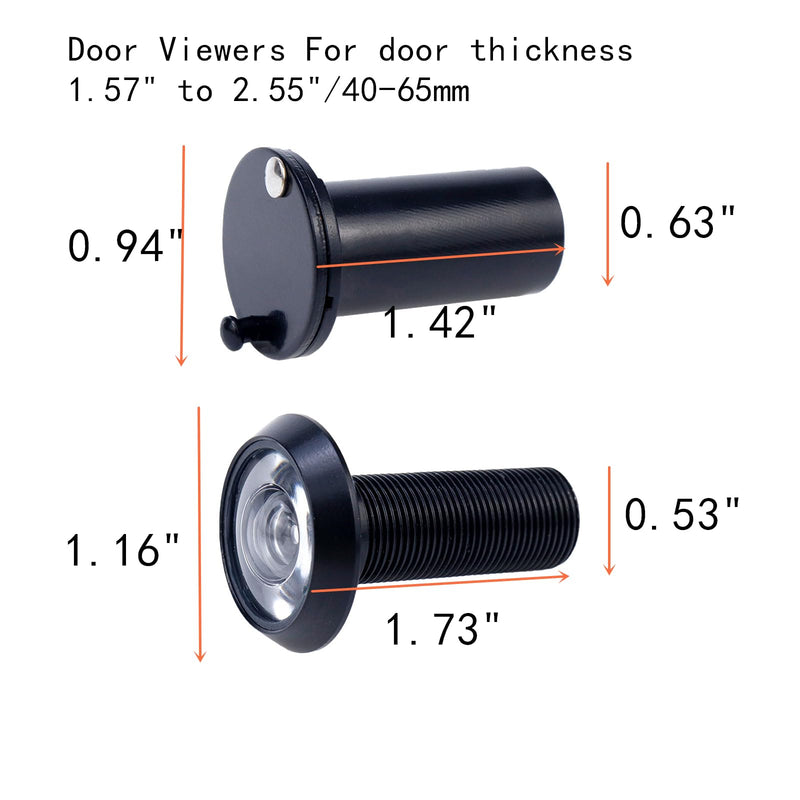 2Pcs Door Viewers Peephole 200 Degree Zinc Alloy with Optical Glass Lens,Durable Door Viewer for Home Office Hotel,Black Black