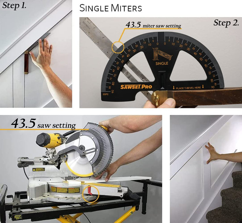 Miter Saw Protractor SAWSET PRO. Patented No Math Scales. Large Scales are The Key to Accuracy. In Size Matters! In ABS Plastic.