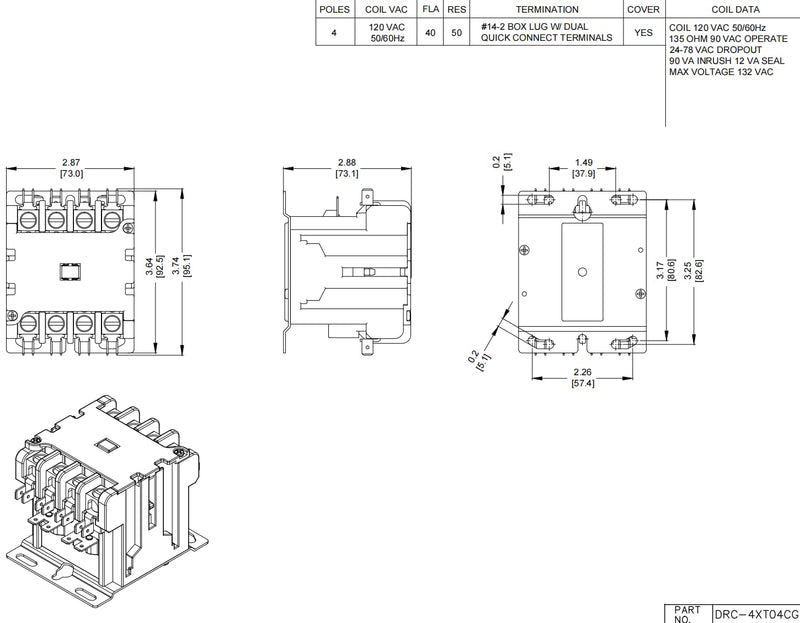 SUNLEE 4 Pole 40 Amp 50 RES 120V Coil Contactor fits Siemens 42CF25AF Lighting Heating Refrigeration Contactor, UL Recognized & Approved for UL 60335 4P 40A 120VAC Coil Volt
