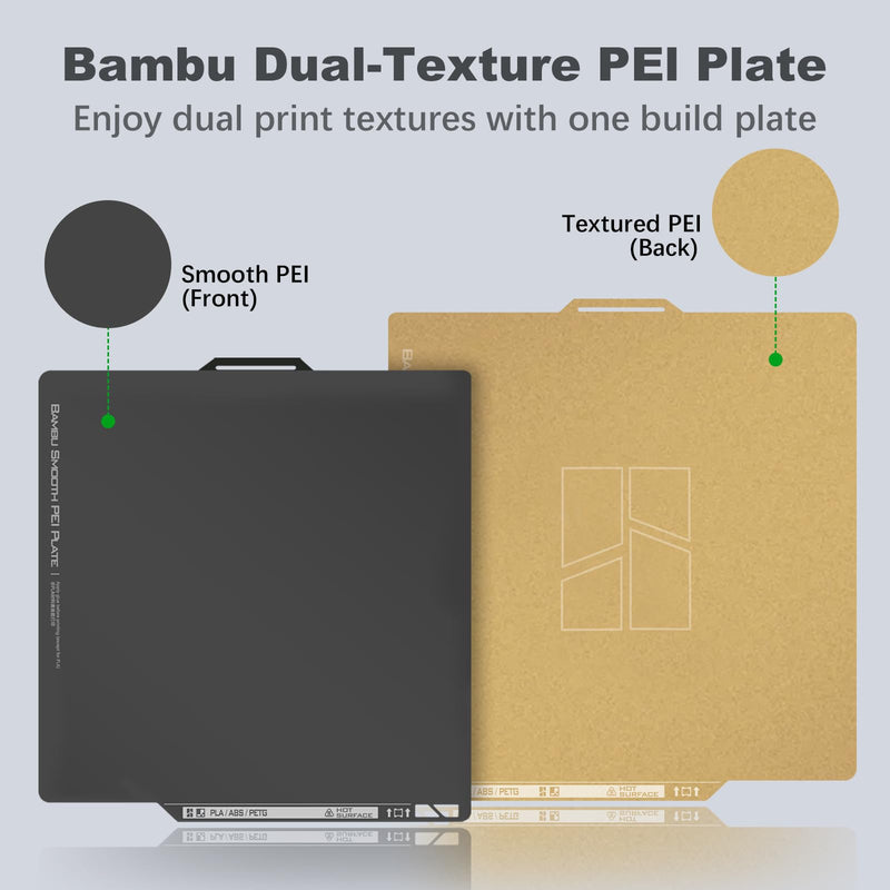 Original Bamboo Plates Dual-Sided Textured & Smooth PEI Build Plate 256x256mm, Magnetic Spring Steel Flexible Sheet with Self-Release,for Bambu Lab P1S/P1P/X1/X1C/X1E/A1 3D Printer Smooth + Textured Plate for P1P/P1S/X1/X1C