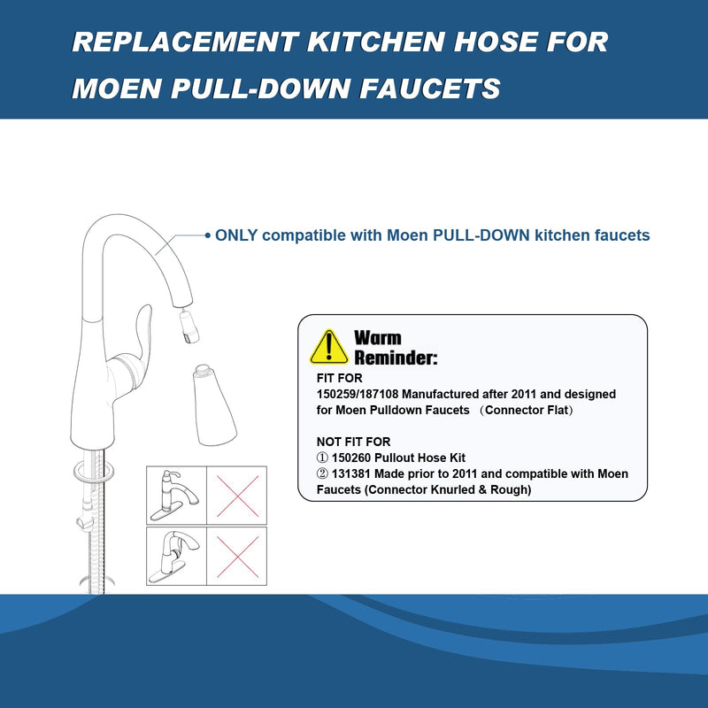 Replacement Hose Kit for Moen Pull Down Kitchen Faucet 150259, Compatible with Moen Kitchen Sink Faucet Replacement Part 150259/187108, Reflex Moen Pull Down Hose, 68" Quick Connect Hose