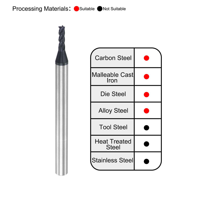 uxcell Square Nose End Mill, 2mm Tip Dia Solid Carbide AlTiN Coated CNC Router Bits 4 Flute Spiral Milling Cutter HRC45 with 4mm Shank 50mm (2-inch) Length, 2pcs 2.0mmx6mmx4mmx50mm