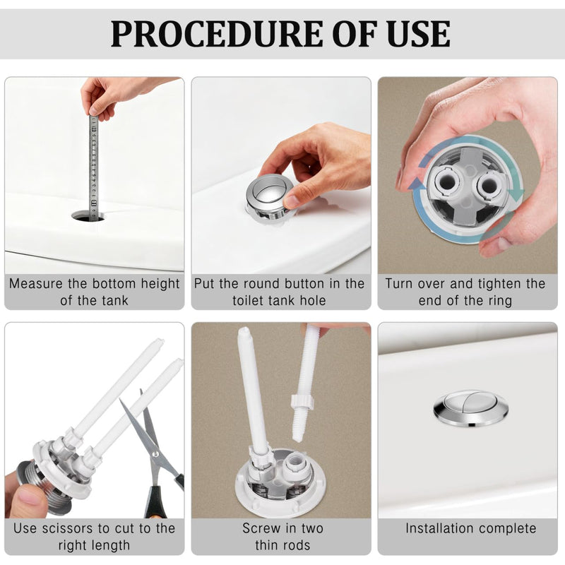 Osaladi Dual Flush Toilet Water Tank Push Button Rod Replacement Silver Plastic Toilet Button for Most Cistern Lid Holes Easy Install Flush Kit for Glacier Bay