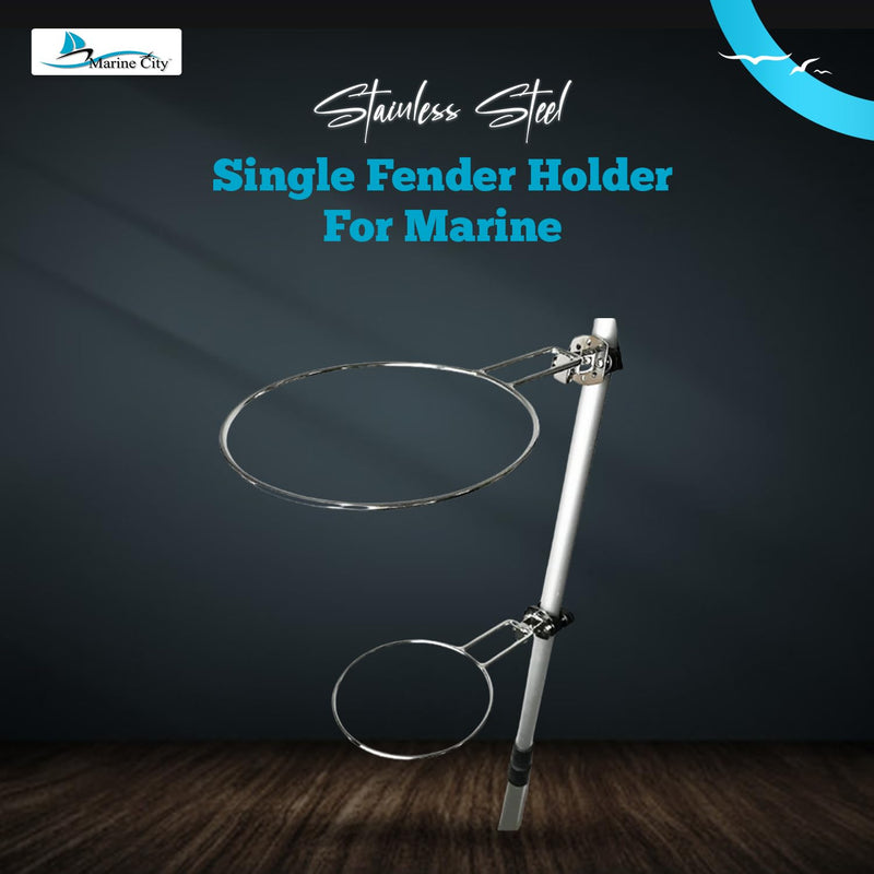 MARINE CITY Fender Holder – Stainless Steel with UV-Resistant Clamps, Adjustable Mount for 7/8" to 1-1/4" Rails, Fits 9" Fenders, Ideal for Boats, Yachts, Kayaks (Pack of 1)