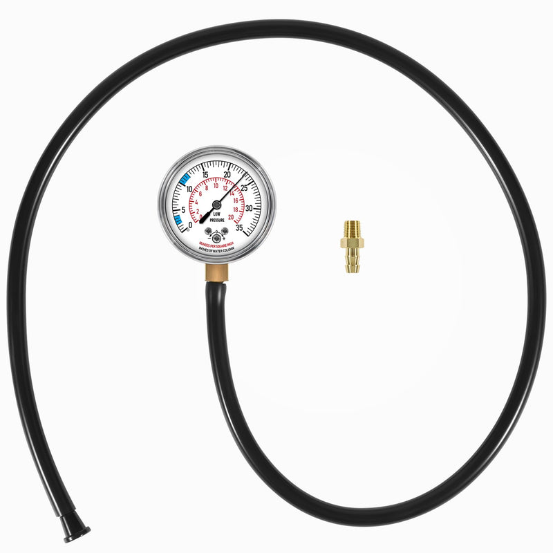 Natural Gas or LP Gas Manifold Pressure Test Kit, LP Gas Pressure Tester, Gas Manometer, Natural Gas Meter, with 1/8” NPT Brass Connector, 40" Hose, 0-35" W.C
