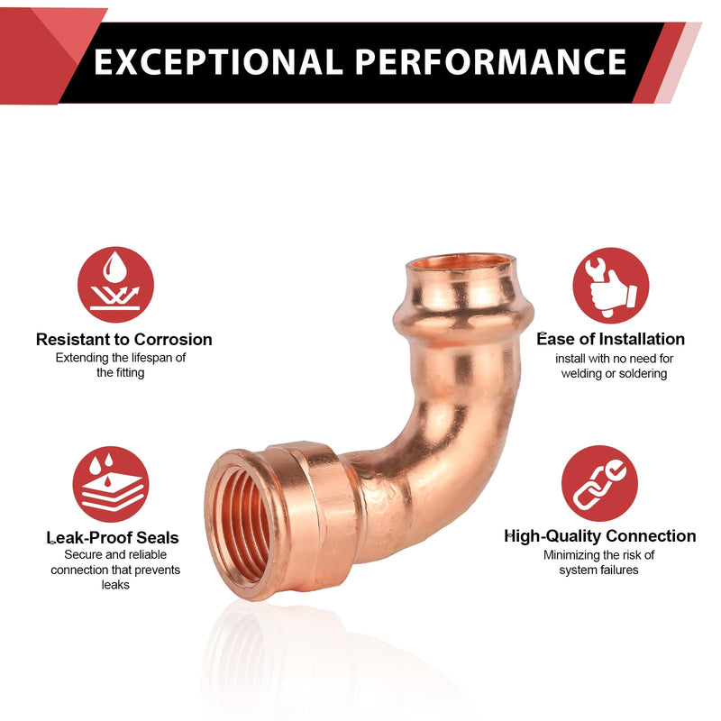 2Pcs EFIELD Copper Press Female Elbow,3/4"P x 3/4"Female NPT(PRESS085-2) 3/4"x3/4" F