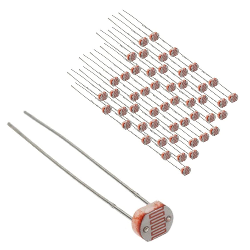 50pcs LDR Photoresistor Light Sensor Photocell for Arduino, ESP32, ESP8266, Raspberry Pi Without Resistor 50