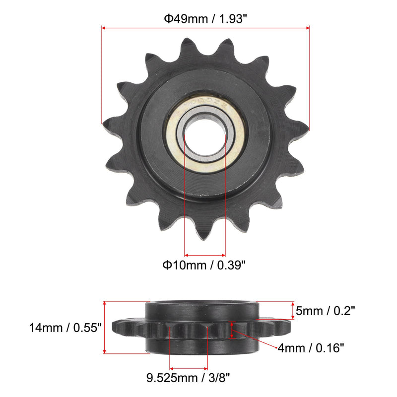 uxcell #35 Chain Idler Sprocket, 10mm Bore 3/8" Pitch 15 Tooth Sprocket Tensioner, C45 Carbon Steel 35 Roller Chain Sprocket with Bearing for ISO 06C Chain, 2Pcs 49mmx10mm