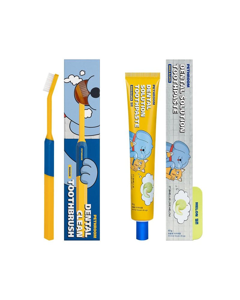 PETHROOM Dog & Cat Dental Kit for Daily Care – Enzymatic Toothpaste & Soft Bristle Toothbrush (Medium), Plaque & Tartar Control, EWG Verified, Fresh Breath, Melon Flavor, 2.1 oz
