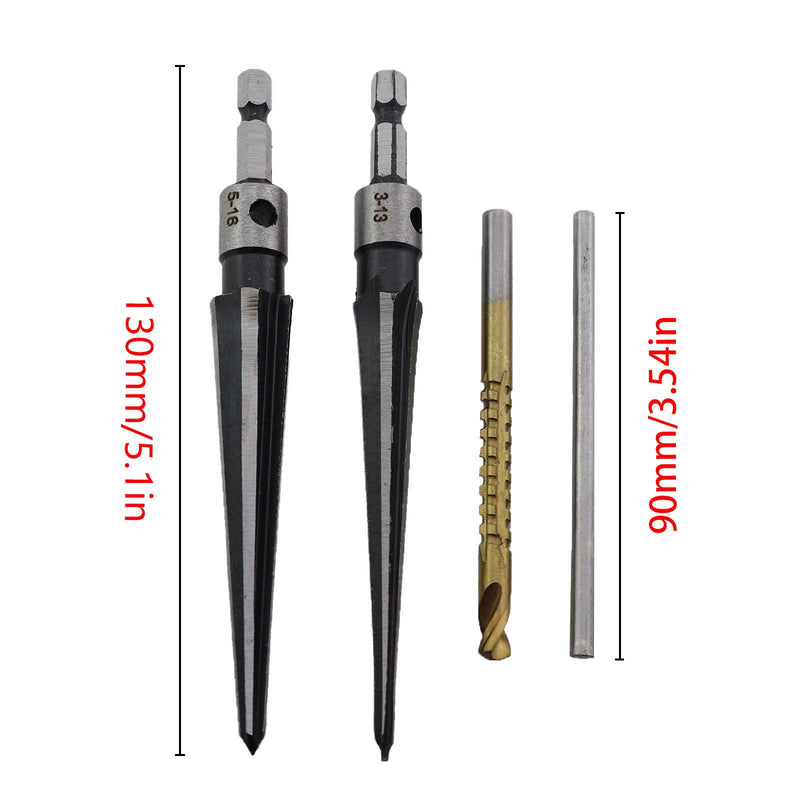 1 Set Carbon Steel Taper Reamer Set of Four Hexagonal Shank Woodworking Taper Reamer Set Electric Drill Reaming Edge Tool Hand Drill Drilling for Wood Thin Iron Plastic Opening Work