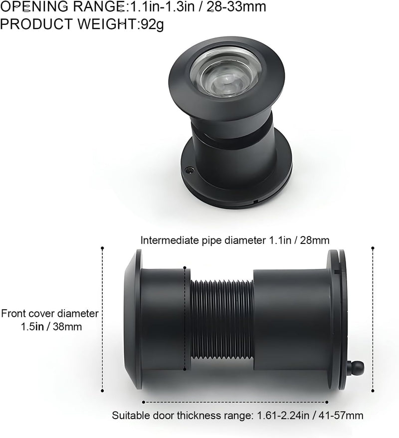 220-Degree Door Viewer Peephole with Heavy Duty Rotating Privacy Cover for 1-21/32" to 2-1/8" Doors for Home Office Hotel