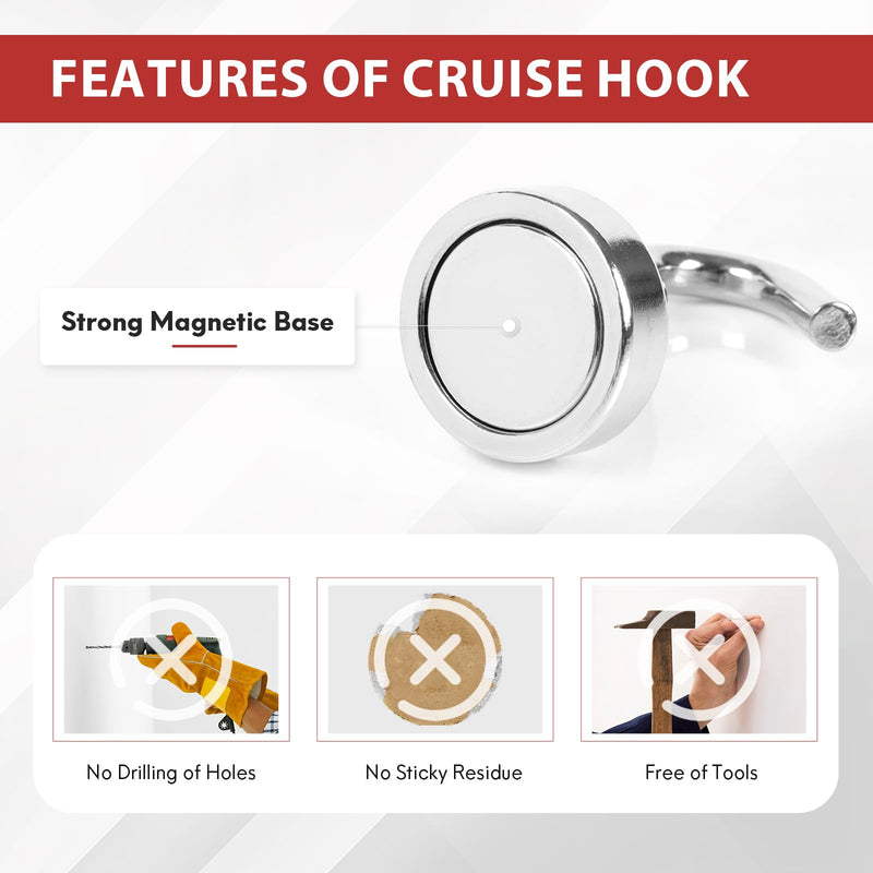 Neosmuk Magnetic Hooks, Cruise Ship Essentials, 32lb+ Heavy Duty Magnetic Hooks for Cruise Cabins, Refrigerator, Grill, Hanging, and Travel | Extra Strong Must-Haves Magnet Hook,Silver Pack of 20 Silver 0.67"Magnetic Hooks