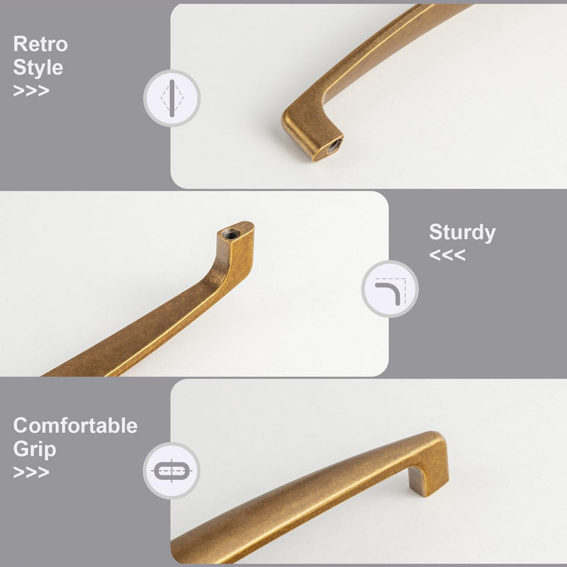12 Pack Antique Brass Cabinet Pulls 5" Hole Center Drawer Pull | 128mm Solid Zinc Alloy Cabinet Handles, Vintage Cupboard Hardware, For Dressers, Drawers, Kitchen, Vanity, Furniture, Closet 5'' Center to Center