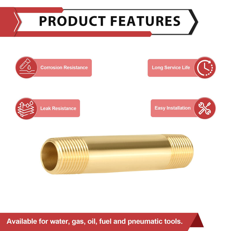 5Pcs EFIELD 1/2"MNPT Brass Long Nipple NPT Fitting,4"L(NPT173-5) 5 (4" Length) 1/2"x1/2"