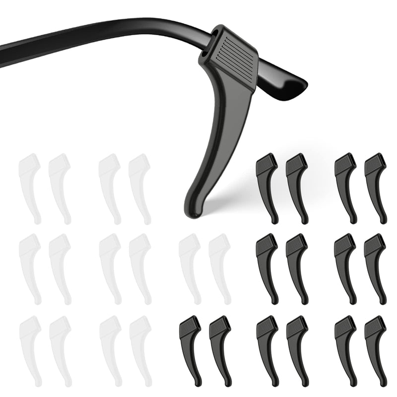 16Pairs Anti-Slip Eyeglass Ear Grips Hook, Comfortable Silicone Elastic Eyeglasses Temple Tips Sleeve Holder-For Eyeglasses Sunglasses Spectacles Glasses Reading (8 Black & 8 Clear) Black & Clear