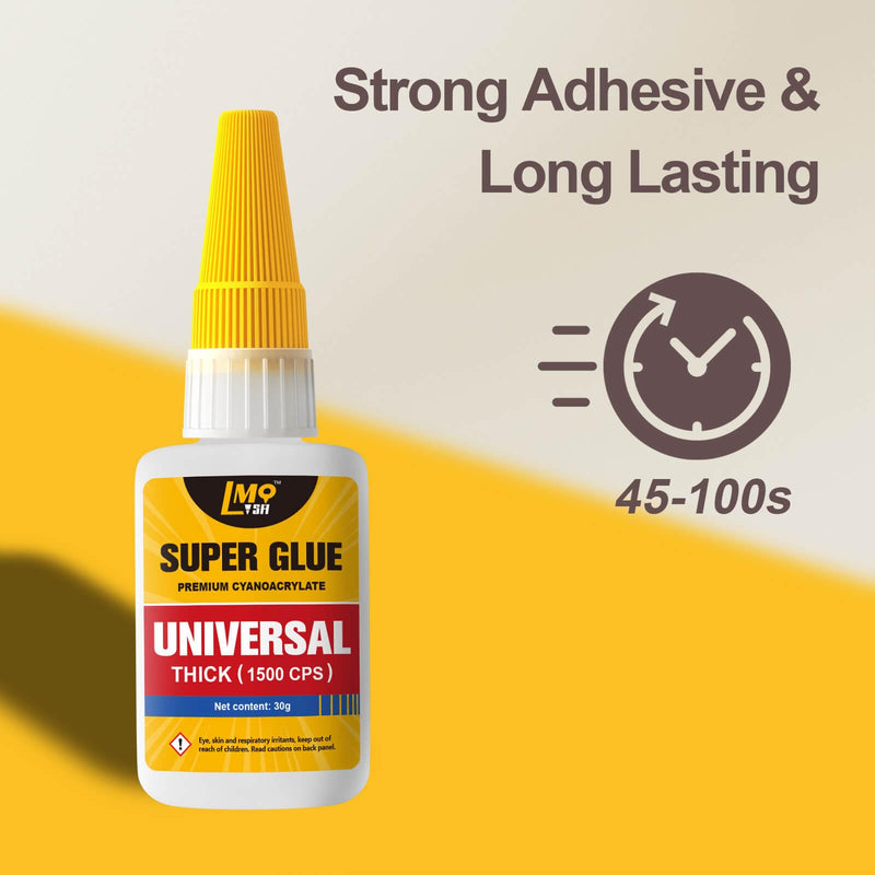 Super Glue Clear Thick CA Glue, Cyanoacrylate Adhesive for Shoe Sole Ceramic Repair Plastic Leather Glass Model Metal Boot Wood Pottery Aquarium Fletching Porcelain Stone, Instant Bonding Waterproof Thick 30g