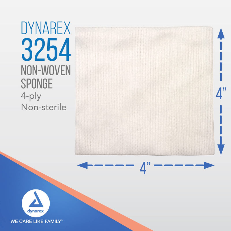 Dynarex Non-Woven Sponges, Non-Sterile, Gauze Sponges, for Cleansing, Prepping and Dressing, Highly-Absorbent and with Less Linting, 4"x 4", 4 Ply, 1 Box of 200 Non-Woven Sponges No Flavor 200 Count (Pack of 1)