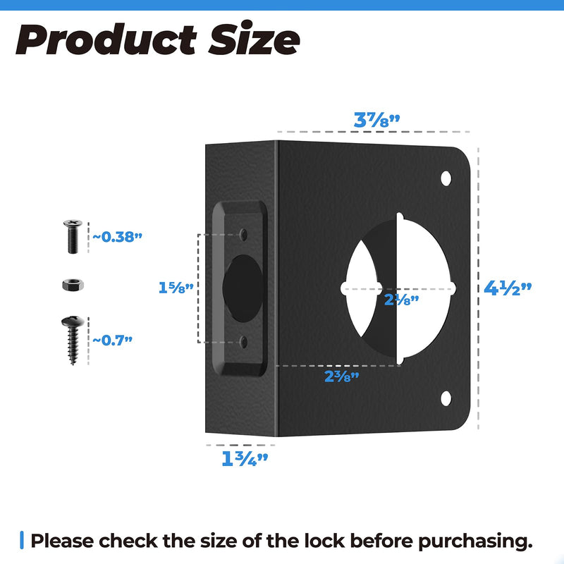 Black U 9553 Stainless Steel Lock and Door Reinforcement Plate for 1-3/4 in Thick Doors, Stainless Steel Finish for Reinforcing and Repairing Doors - 2 Pack