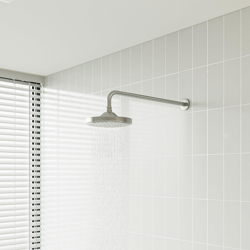 Naiture 90 Degree Shower Head Extension Arm, 20 inch Length Wall-Mount Rainhead Arm with Flange, 1/2 NPT Threaded Connection, Brass, Brushed Nickel Finish 20" x 3-1/2"