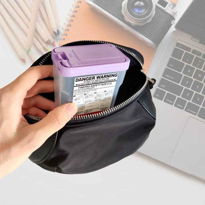 0.2L(0.2Qts.) Size Portable Pen-Needle Disposal Container Diabetes Care (0.2L, Purple+Clear, 1) 0.2L