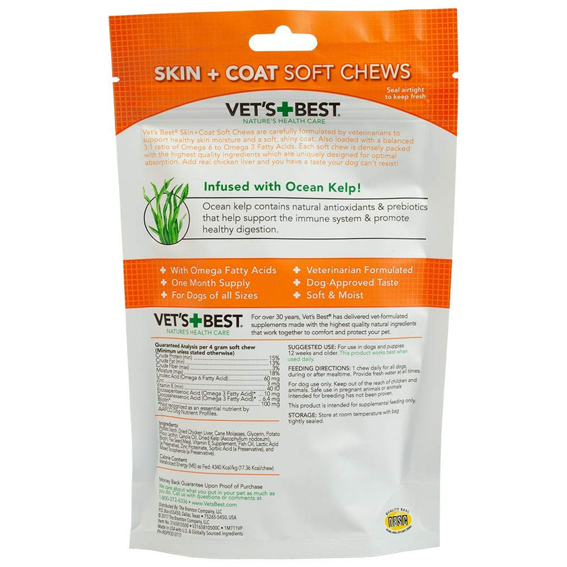 Vet's Best Skin & Coat Soft Chew Dog Supplements | Formulated with Vitamin E and Biotin to Maintain Dogs Healthy Skin and Coat | 30 Day Supply - PawsPlanet Australia