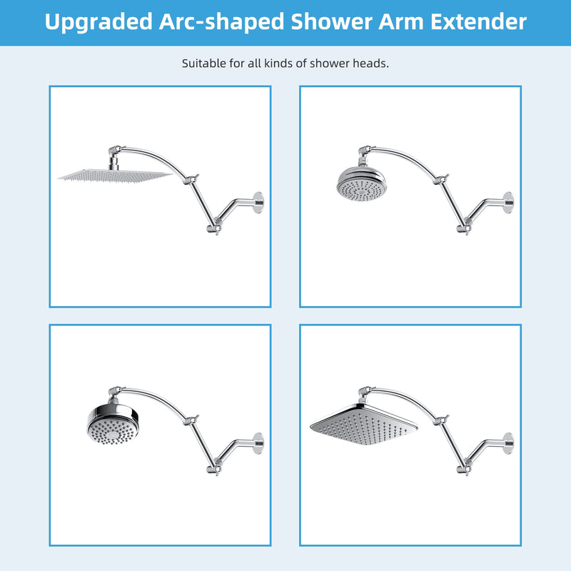 Hibbent All Metal 16'' Shower Head Extension Arm Solid Brass Flexible Height & Angle Adjustable Shower Arm Extender with Lock Joint, Universal Connection Stainless Steel Pipe Height Extending, Chrome 16 Inch